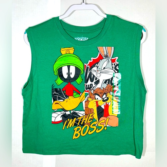 NWT Looney Tunes Shrit Women’s Size Medium Sleeveless Green Teal I’m The Boss - Picture 1 of 8